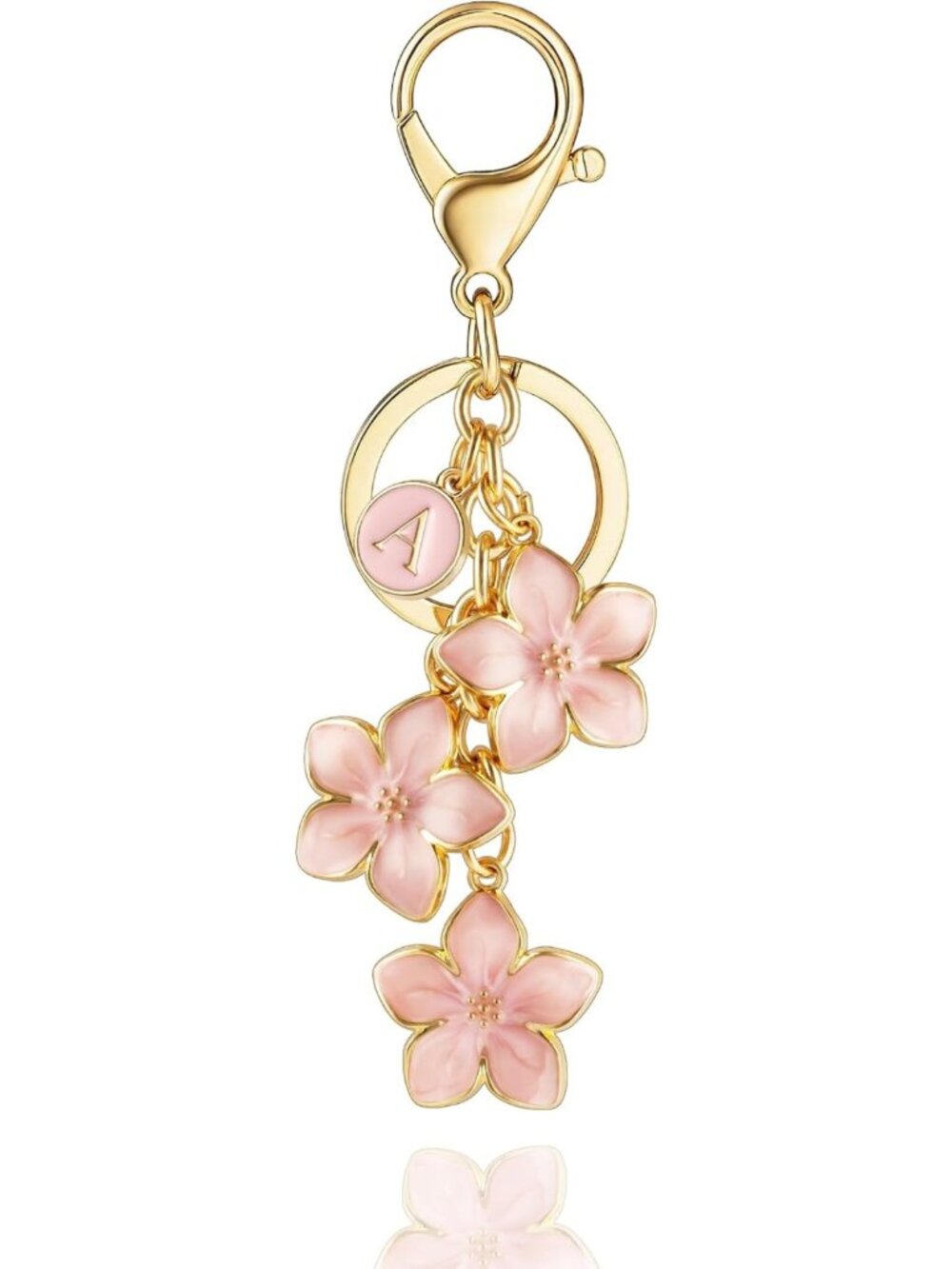 Cute Flower Initial Keychain for Women | Enameled Bag Charm | Pink/Black/White